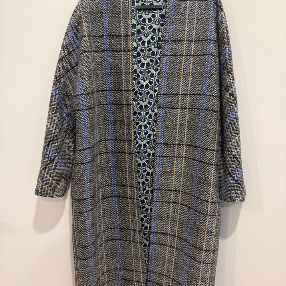 Plaid Long herringbone Coat with Patterned